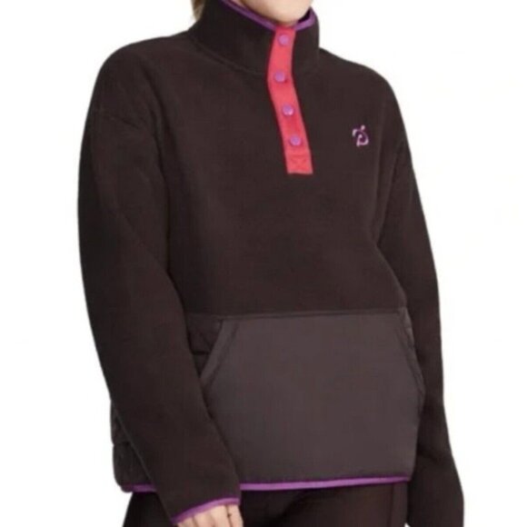 Peloton 'New Heights' Dark Brown Sherpa Quilted Pullover Jacket Womens sz S - Picture 1 of 5